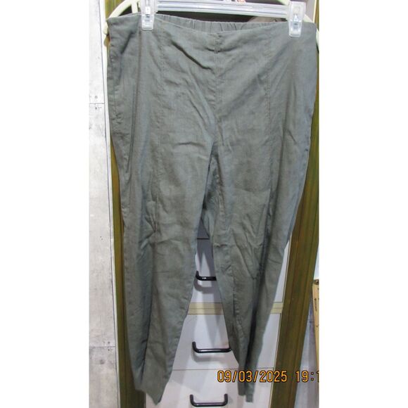 J Jill linen stretch size s elastic bag capri pants dark green great fall color - Picture 3 of 9